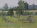 An abstract landscape painting of Meadow Grove Farm in Upperville, VA